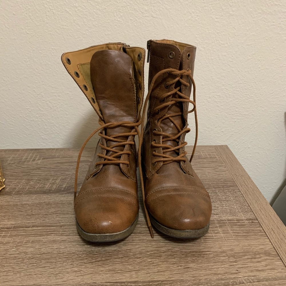 Brown combat boots